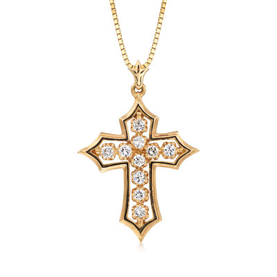 C. 1960 Vintage 1.00 ct. t.w. Diamond Cross Pendant Necklace with Black Enamel in 14kt Yellow Gold