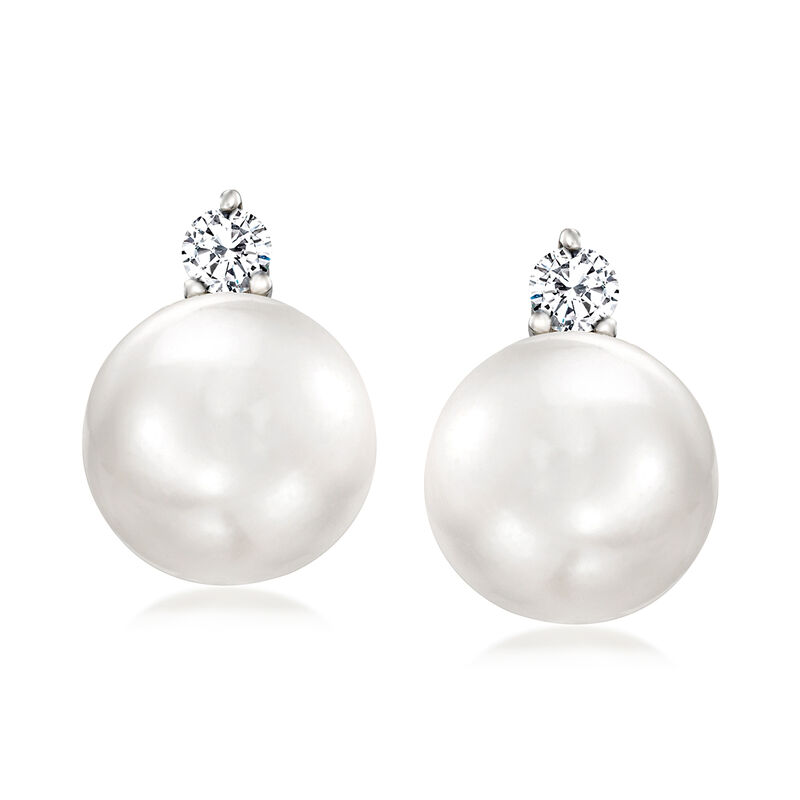12-13mm Cultured South Sea Pearl and .40 ct. t.w. Diamond Earrings in 18kt White Gold image number 0