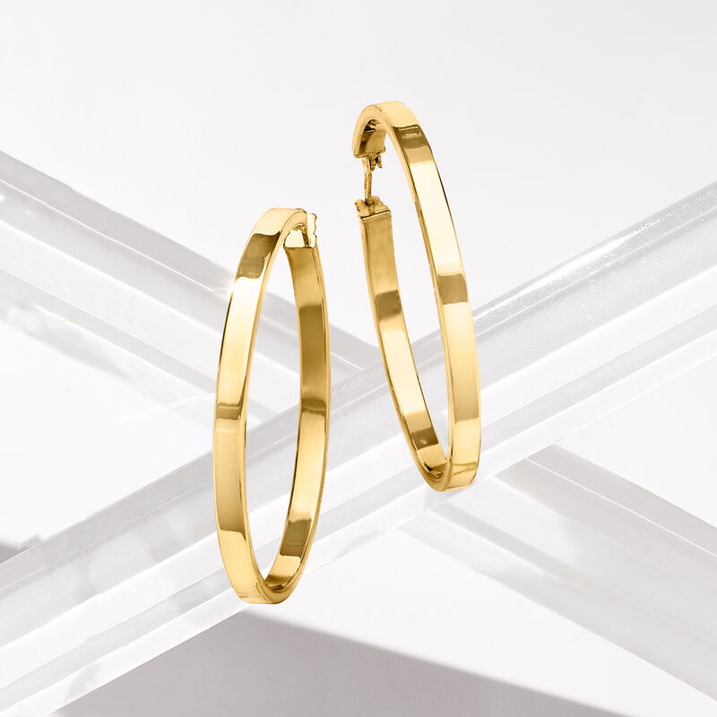 Italian 14kt Yellow Gold Squared-Edge Hoop Earrings. 1 1/2&quot; image number 2