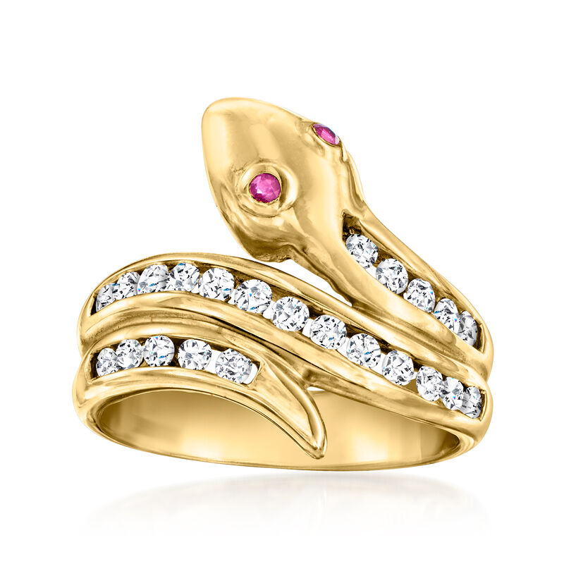 C. 1990 Vintage .23 ct. t.w. Diamond Snake Ring with Rubies in 14kt Yellow Gold. Size 6 image number 0