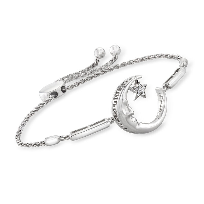 Diamond &quot;Love You to the Moon and Back&quot; Star and Moon Bolo Bracelet in Sterling Silver image number 3