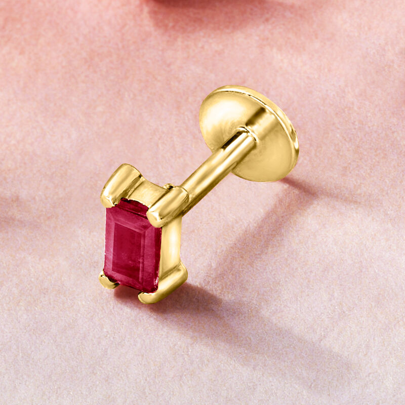 .10 Carat Baguette Ruby Single Flat-Back Stud Earring in 14kt Yellow Gold image number 3