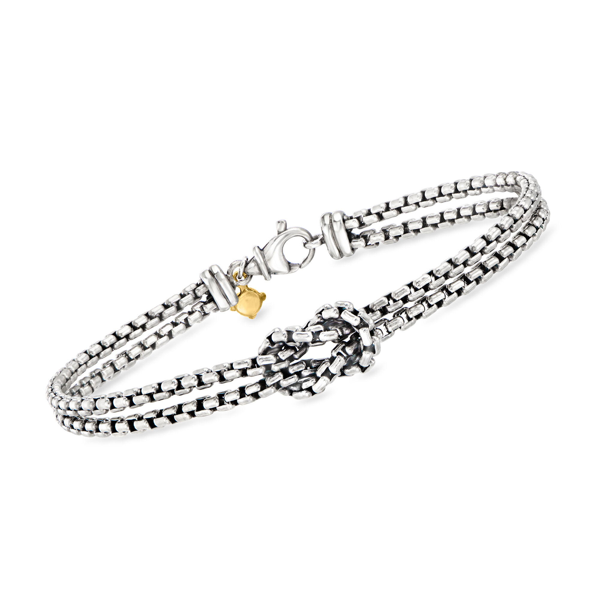 C. 2000 Vintage David Yurman Sterling Silver Knot Bracelet with 18kt Yellow Gold Charm