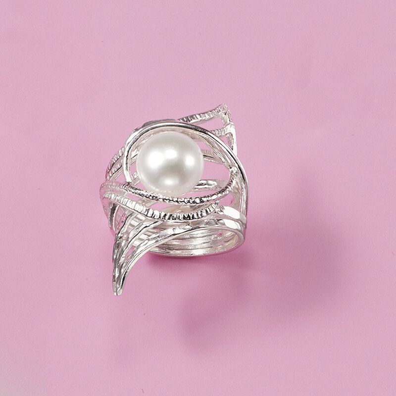 10mm Cultured Pearl Swirl Bypass Ring. Size 7 image number 3