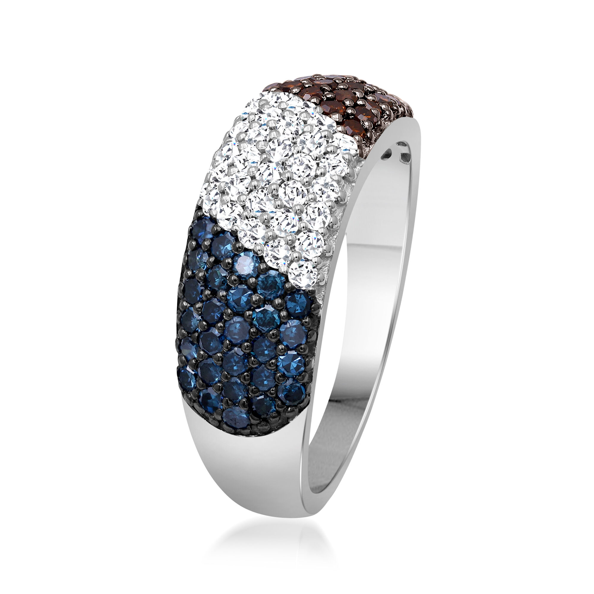 1.00 ct. t.w. Red White and Blue Diamond Striped Ring in Sterling Silver
