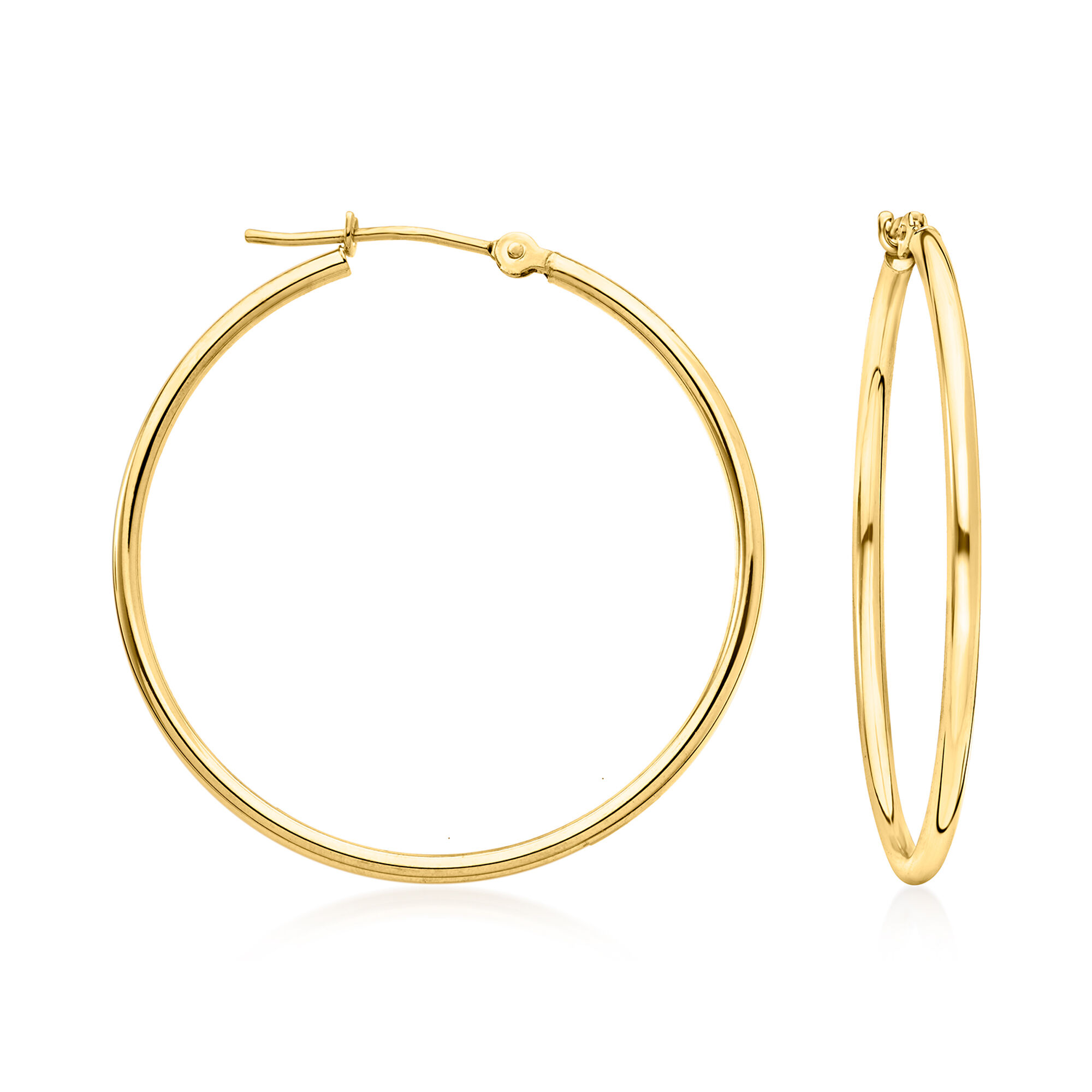 1.5mm 14kt Yellow Gold Hoop Earrings. 1 1/8