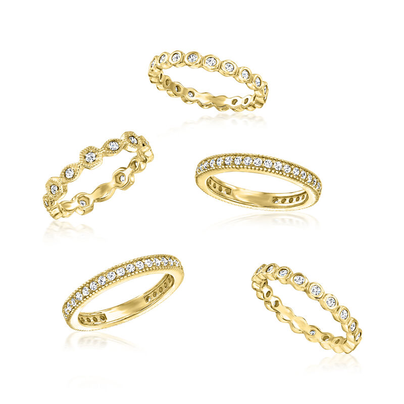 2.50 ct. t.w. CZ Jewelry Set: Five Eternity Bands in 18kt Gold Over Sterling image number 3