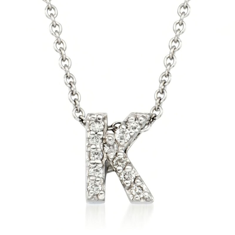 K - Roberto Coin &quot;Love Letter&quot; Diamond Initial Pendant Necklace in 18kt White Gold. 16&quot; image number 0