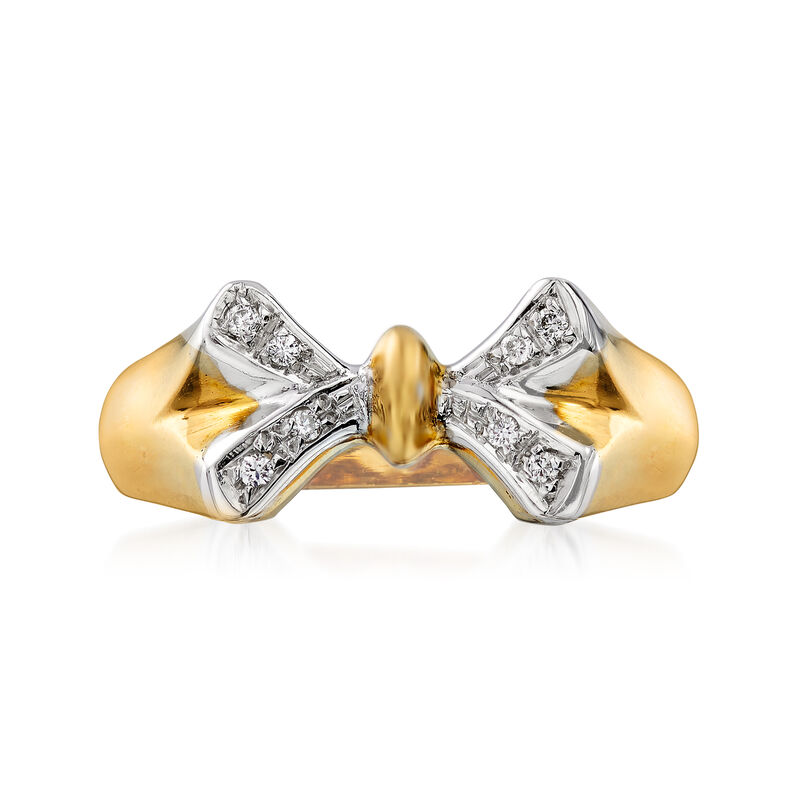 C. 1990 Vintage 18kt Two-Tone Gold Bow Ring with Diamond Accents. Size 7.75 image number 0