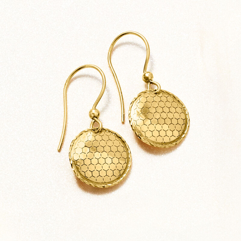 Italian 18kt Yellow Gold Honeycomb Circle Drop Earrings image number 2