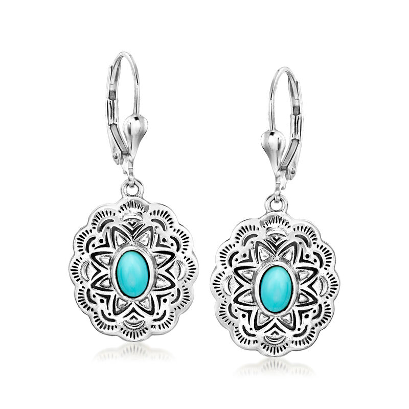 Turquoise Floral Drop Earrings in Sterling Silver  image number 0