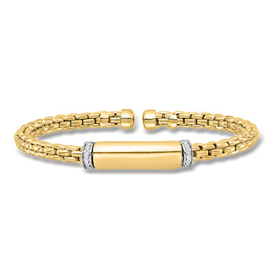 Italian .20 ct. t.w. Diamond Station Cuff Bracelet in 18kt Two-Tone Gold