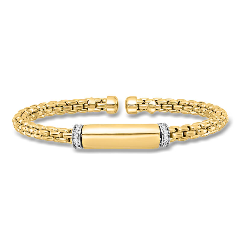 Italian .20 ct. t.w. Diamond Station Cuff Bracelet in 18kt Two-Tone Gold. 7" image number 0