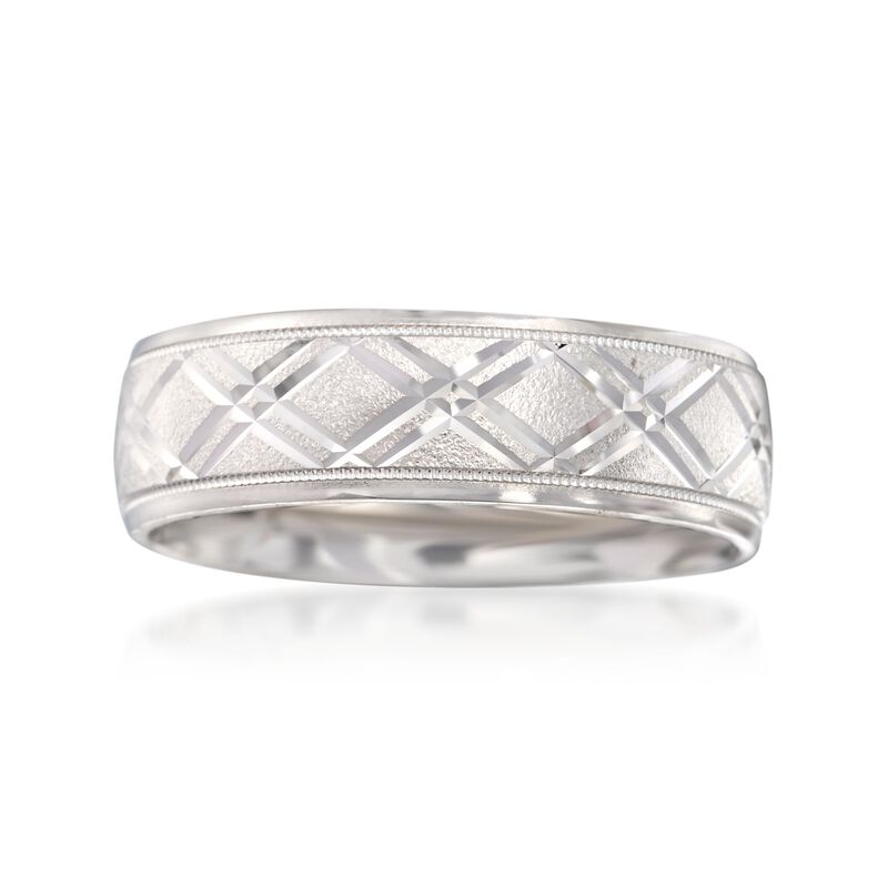 Men's 7mm 14kt White Gold Diamond-Cut Wedding Ring image number 0
