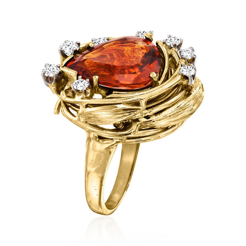 C. 1970 Vintage 4.15 Carat Citrine and .45 ct. t.w. Diamond Swirl Ring in 14kt Yellow Gold image number 2