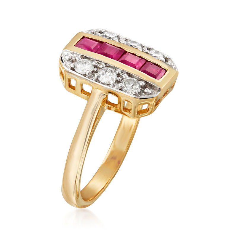 .80 ct. t.w. Ruby and .39 ct. t.w. Diamond Ring in 14kt Yellow Gold image number 2