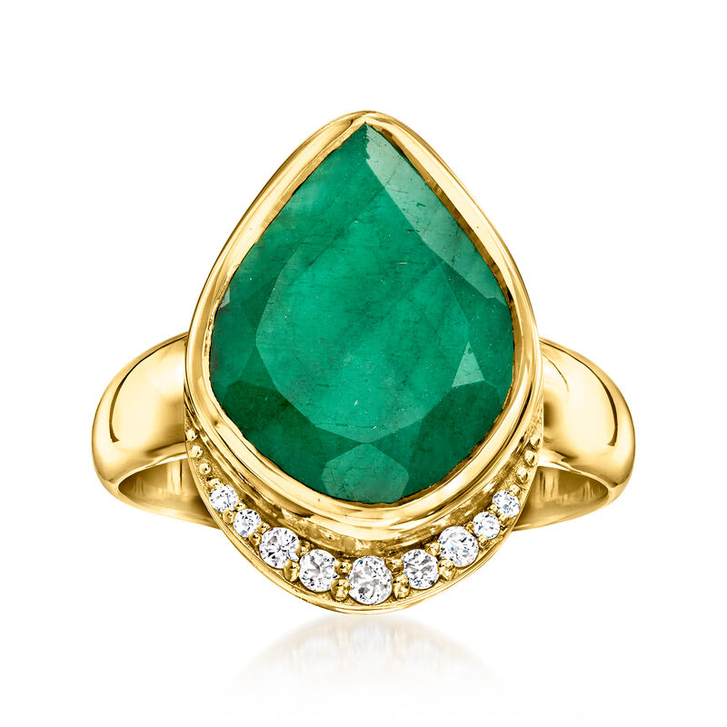 5.25 Carat Emerald and .10 ct. t.w. White Topaz Ring in 18kt Gold Over Sterling image number 0