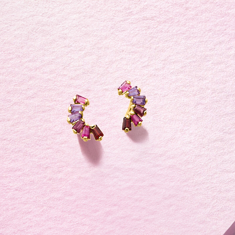 1.30 ct. t.w. Multi-Gemstone Curved Stud Earrings in 14kt Yellow Gold image number 2