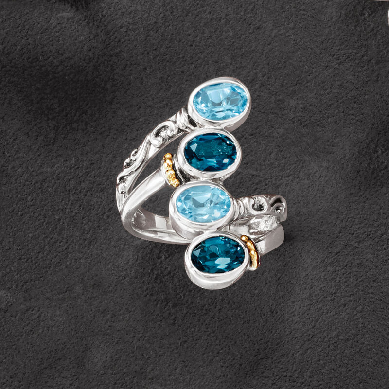 3.70 ct. t.w. Swiss and London Blue Topaz Bypass Ring in Sterling Silver with 14kt Gold image number 5