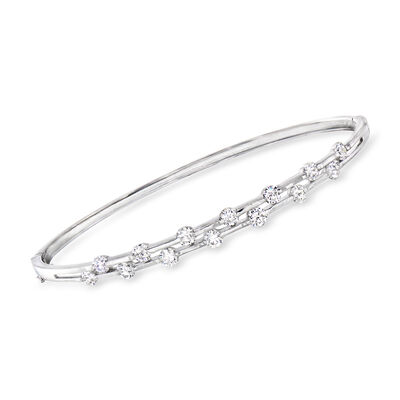 C. 1990 Vintage 1.63 ct. t.w. Scattered-Diamond Two-Row Bangle Bracelet in 14kt White Gold