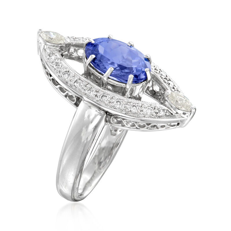 2.60 Carat Tanzanite and .39 ct. t.w. Diamond Evil Eye Ring in 18kt White Gold. Size 6 image number 2