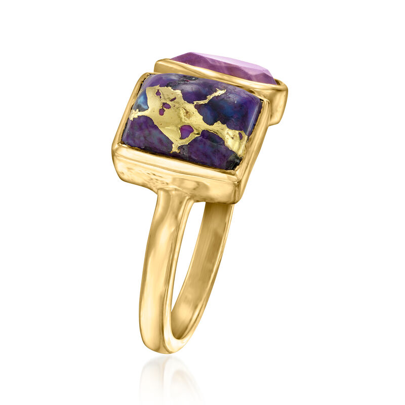 Purple Turquoise and 1.10 Carat Amethyst Toi et Moi Ring in 18kt Gold Over Sterling image number 2
