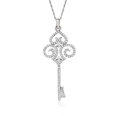 C. 2000 Vintage .60 ct. t.w. Diamond Key Pendant Necklace in 14kt White Gold