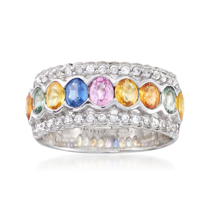 1.80 ct. t.w. Multicolored Sapphire and .30 ct. t.w. White Zircon Ring in Sterling Silver image number 0