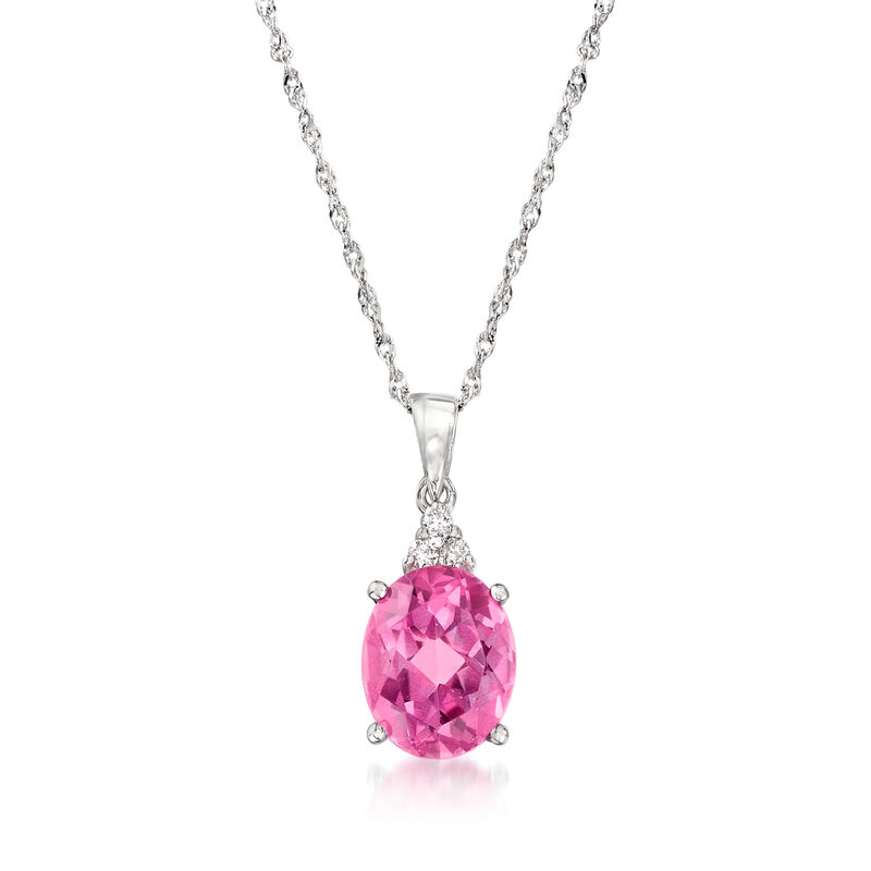 2.50 Carat Pink Topaz Necklace with Diamonds in 14kt White Gold. 18&quot; image number 1