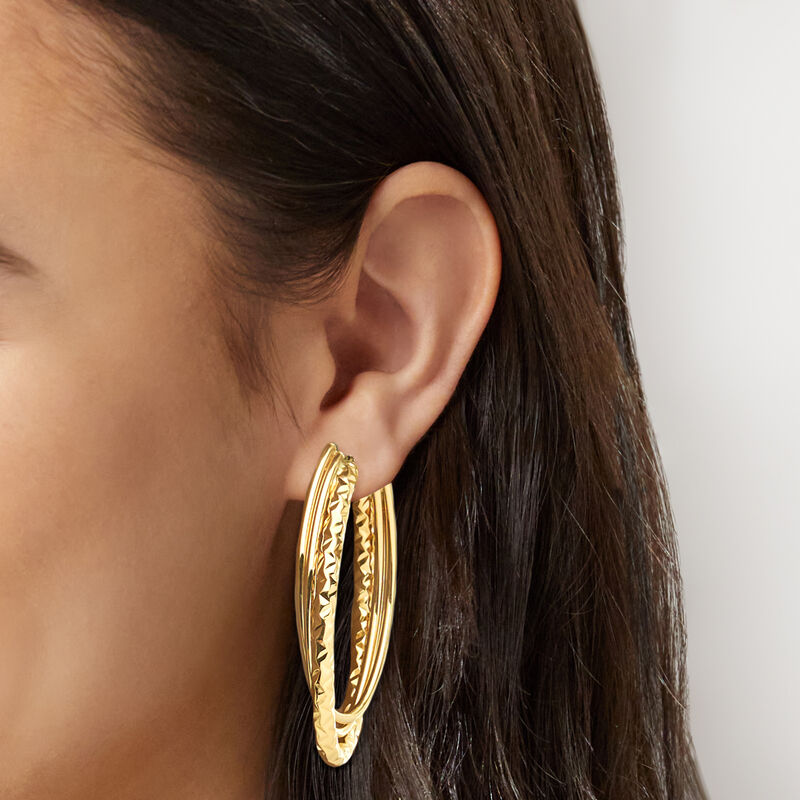 Italian 10kt Yellow Gold Multi-Oval Hoop Earrings. 1 3/4&quot; image number 1