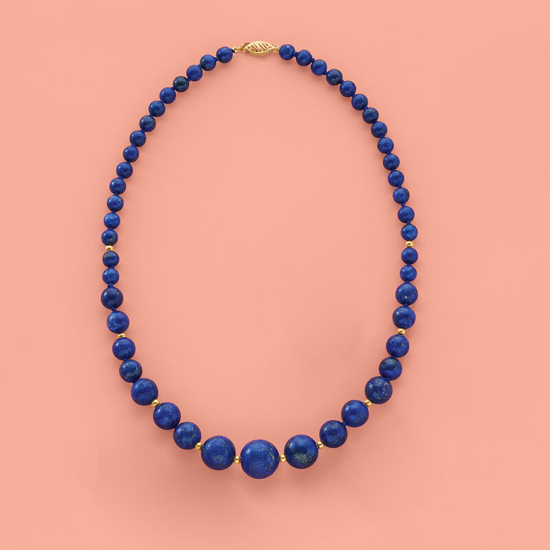 6-13mm Lapis Bead Graduated Necklace with 14kt Yellow Gold image number 5