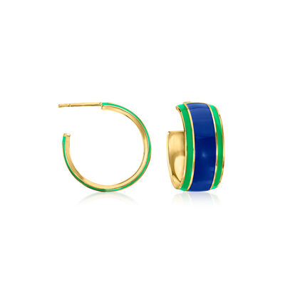 Italian Blue and Green Enamel Hoop Earrings in 18kt Gold Over Sterling