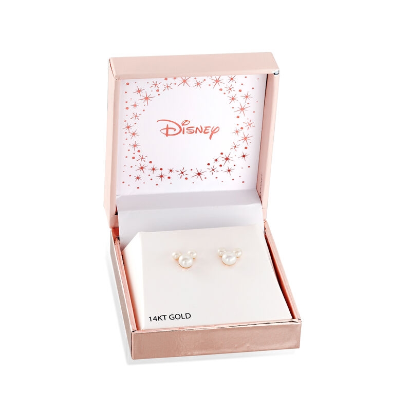 Child's Disney 3-5.5mm Cultured Pearl Mickey Mouse Stud Earrings in 14kt Yellow Gold image number 1