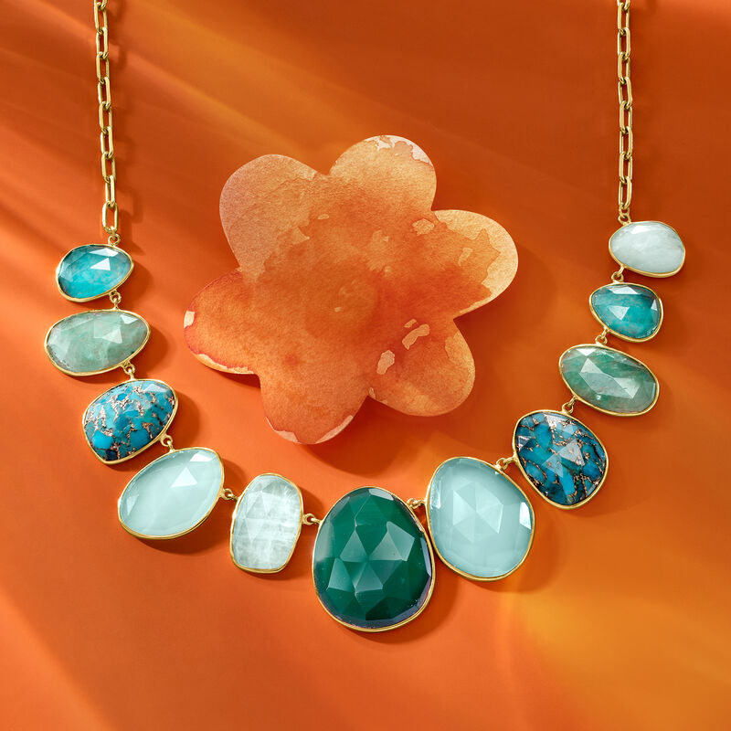 48.00 ct. t.w. Multi-Gemstone Bib Necklace in 18kt Gold Over Sterling. 18&quot; image number 2