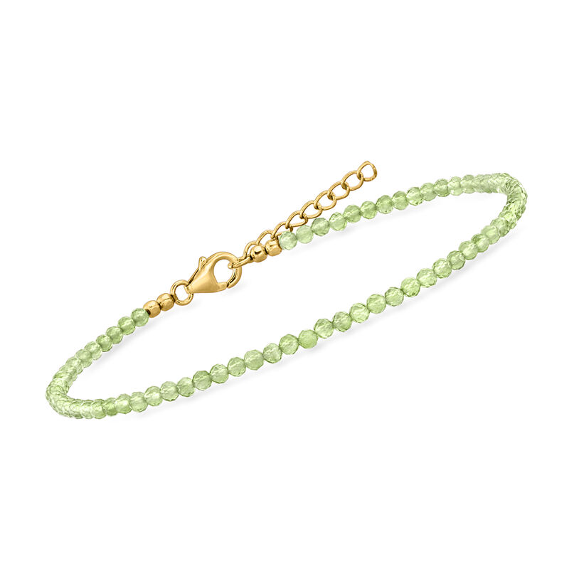 14.00 ct. t.w. Peridot Bead Anklet in 18kt Gold Over Sterling. 9" image number 2