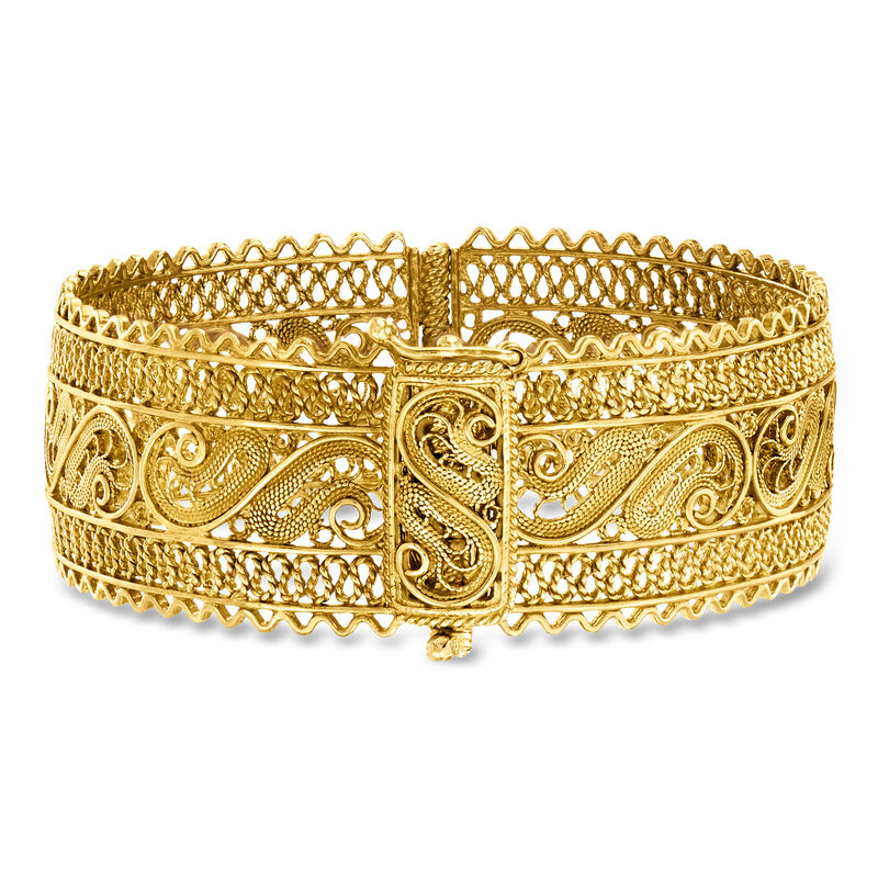 18kt Gold Over Sterling Wide Filigree Bangle Bracelet image number 0