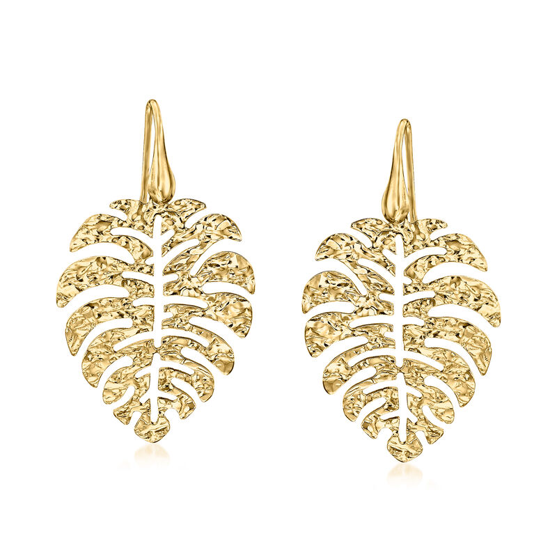 Italian 18kt Gold Over Sterling Hammered Leaf Drop Earrings image number 0