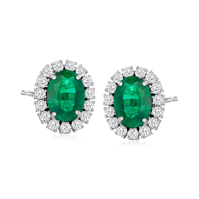 3.50 ct. t.w. Emerald and 1.25 ct. t.w. Diamond Earrings in 18kt White Gold image number 0