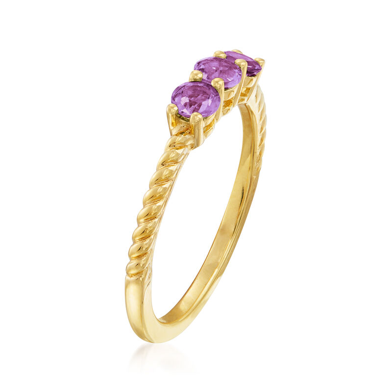 .20 ct. t.w. Amethyst Three-Stone Pinky Ring in 18kt Gold Over Sterling image number 2