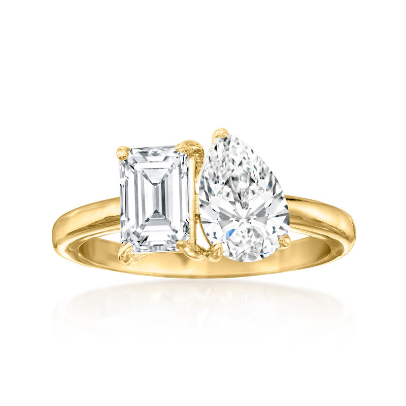 2.00 ct. t.w. Emerald-Cut and Pear-Shaped Lab-Grown Diamond Toi et Moi Ring in 14kt Yellow Gold image number 0