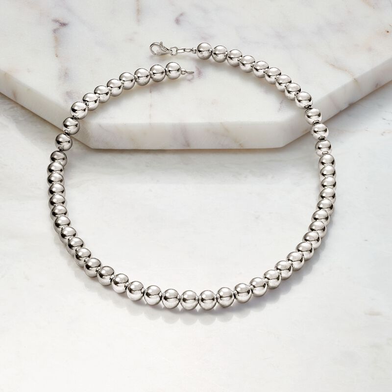 Italian 8mm Sterling Silver Bead Necklace. 20&quot; image number 4