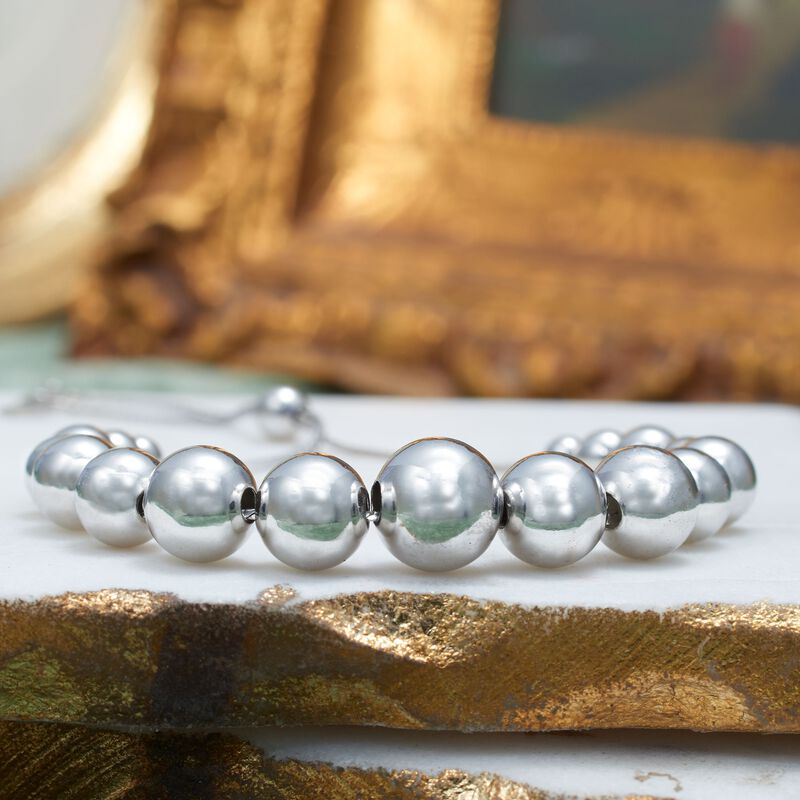 Italian 4-10mm Sterling Silver Graduated Bead Bolo Bracelet image number 4