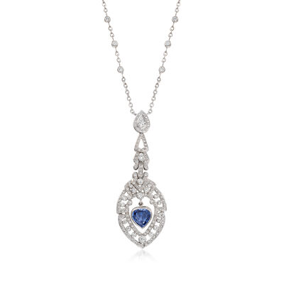 C. 2000 Vintage 1.25 Carat Sapphire Heart Necklace with 1.15 ct. t.w. Diamonds in 18kt White Gold