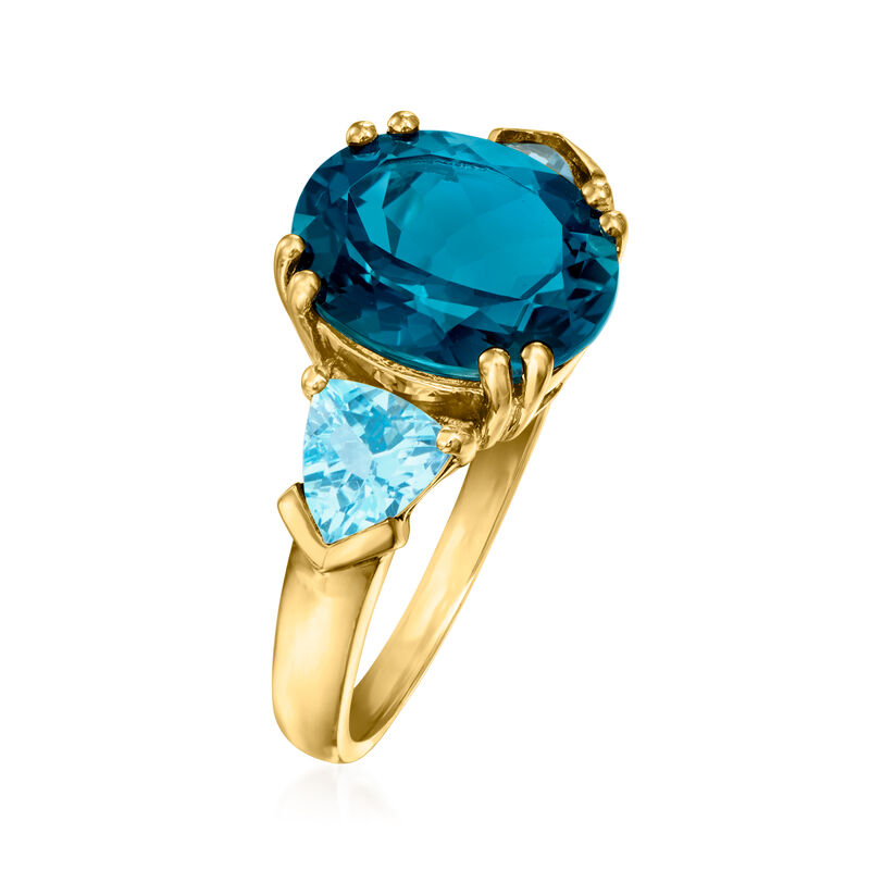 5.40 ct. t.w. Tonal Blue Topaz Three-Stone Ring in 14kt Yellow Gold image number 2