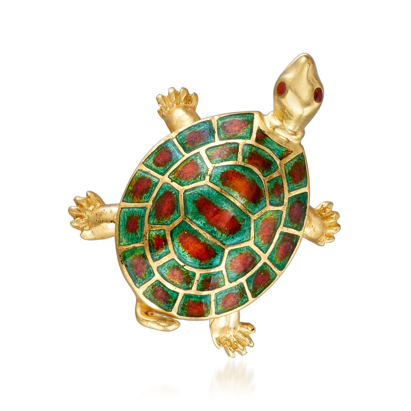 C. 1970 Vintage 18kt Yellow Gold and Enamel Turtle Pin image number 0