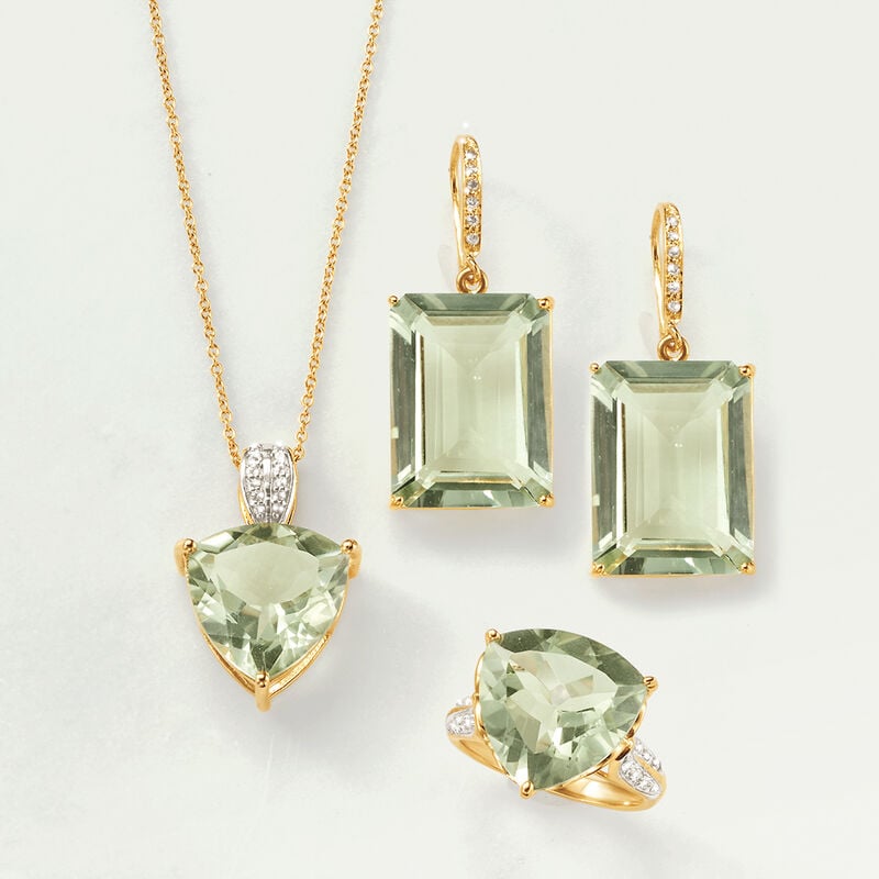 7.50 Carat Prasiolite and .20 ct. t.w. White Topaz Ring in 18kt Gold Over Sterling image number 3