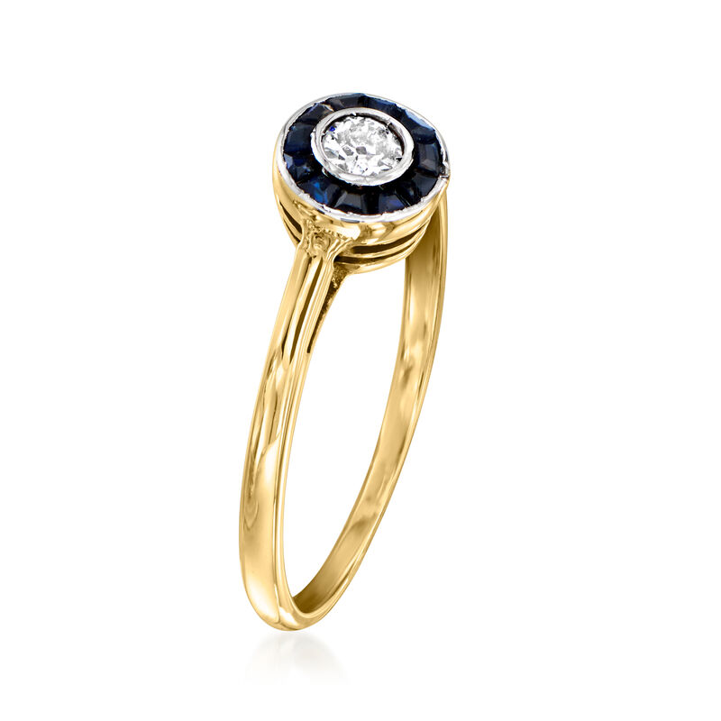 C. 1920 Vintage .25 ct. t.w. Synthetic Sapphire and .10 Carat Diamond Circle Ring in 18kt Yellow Gold image number 2