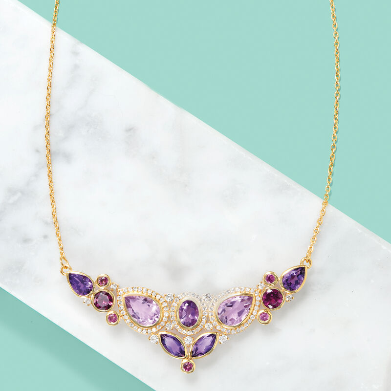 14.55 ct. t.w. Multi-Gemstone Collar Necklace in 18kt Gold Over Sterling image number 2