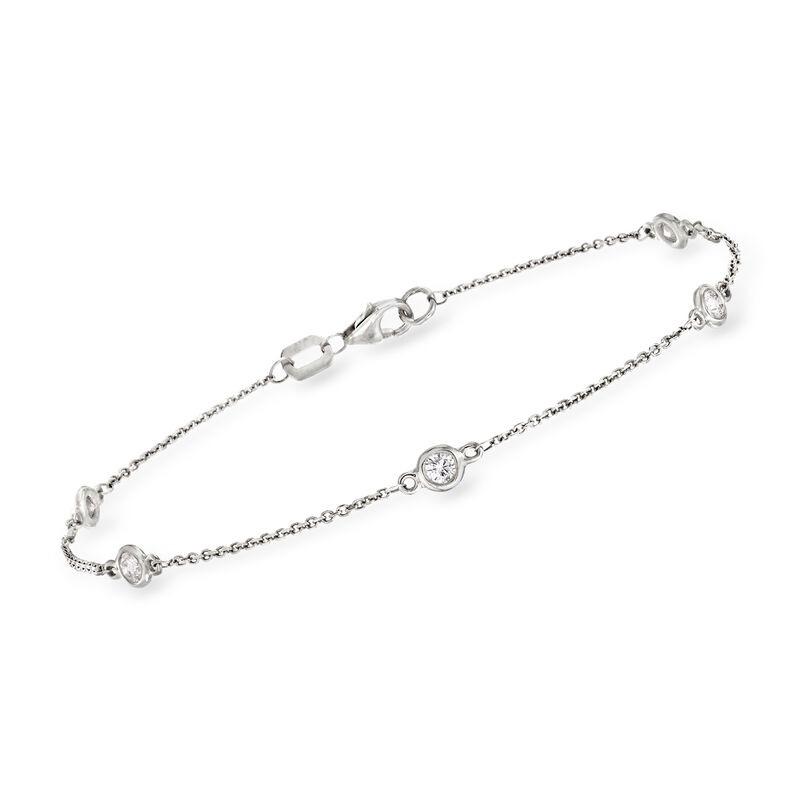 C. 2000 Vintage .34 ct. t.w. Diamond Bezel-Set Station Bracelet in 14kt White Gold. 7.5&quot; image number 0