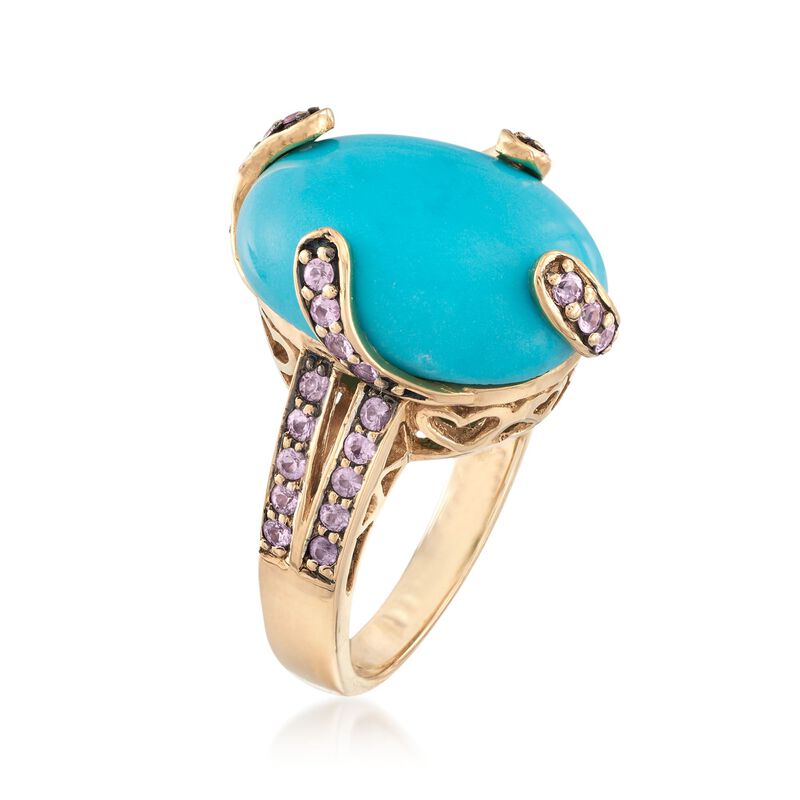 C. 2000 Vintage Turquoise and .55 ct. t.w. Morganite Ring in 14kt Yellow Gold. Size 8.5 image number 2